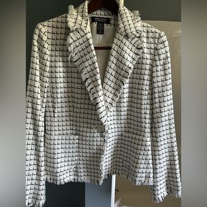 Women's White and Black Tweed fringe edges Jacket